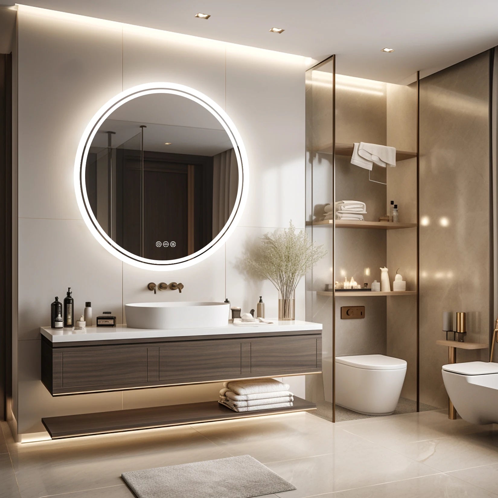 Modern LED Backlit Round Mirror - KozyTrends