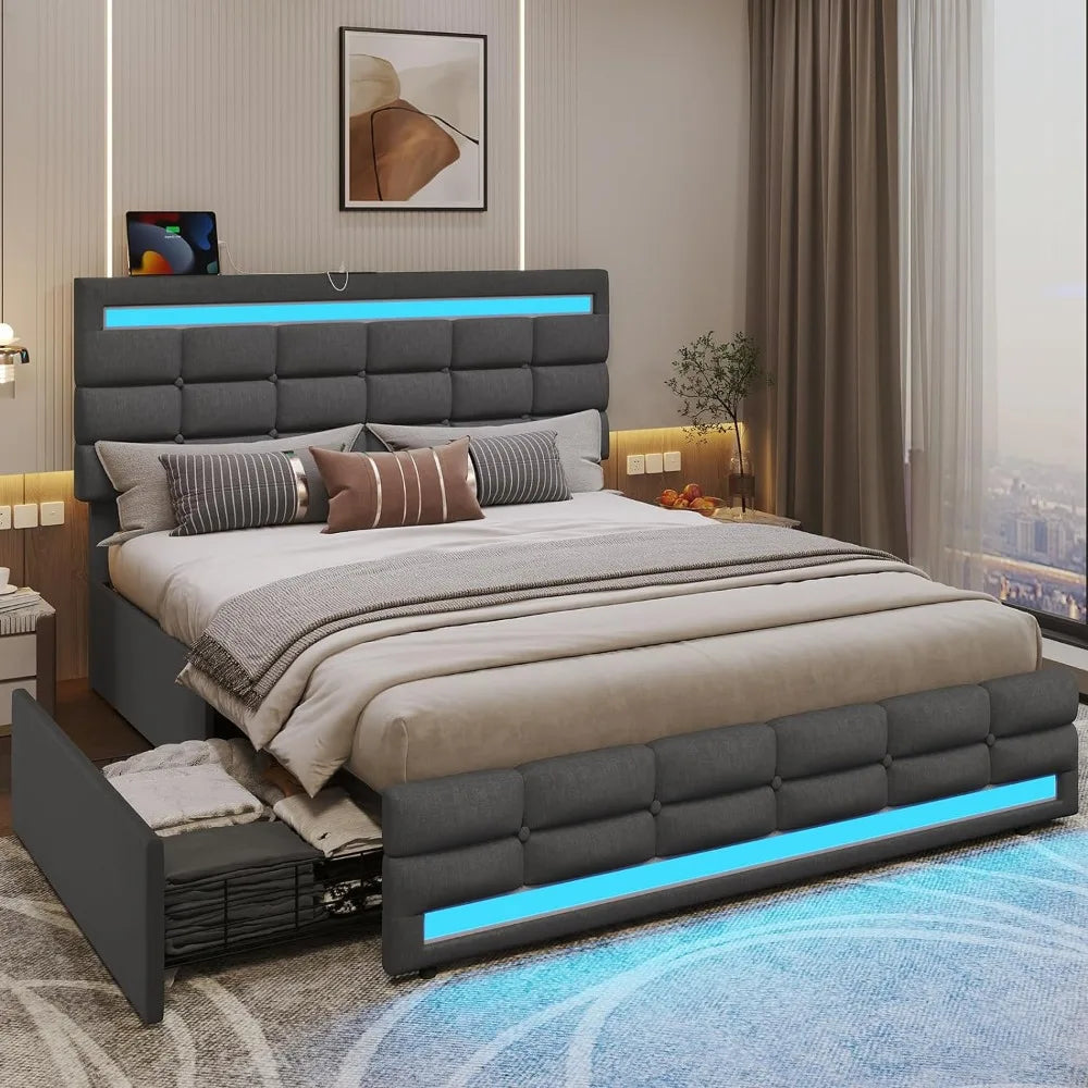 Modern Upholstered LED Bed Frame - Queen, Full & Twin sizes - KozyTrends