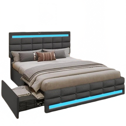 Modern Upholstered LED Bed Frame - Queen, Full & Twin sizes