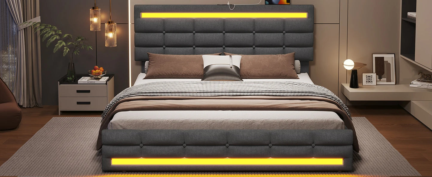 Modern Upholstered LED Bed Frame - Queen, Full & Twin sizes - KozyTrends