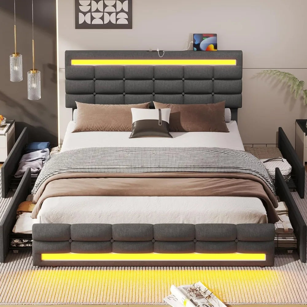 Modern Upholstered LED Bed Frame - Queen, Full & Twin sizes - KozyTrends