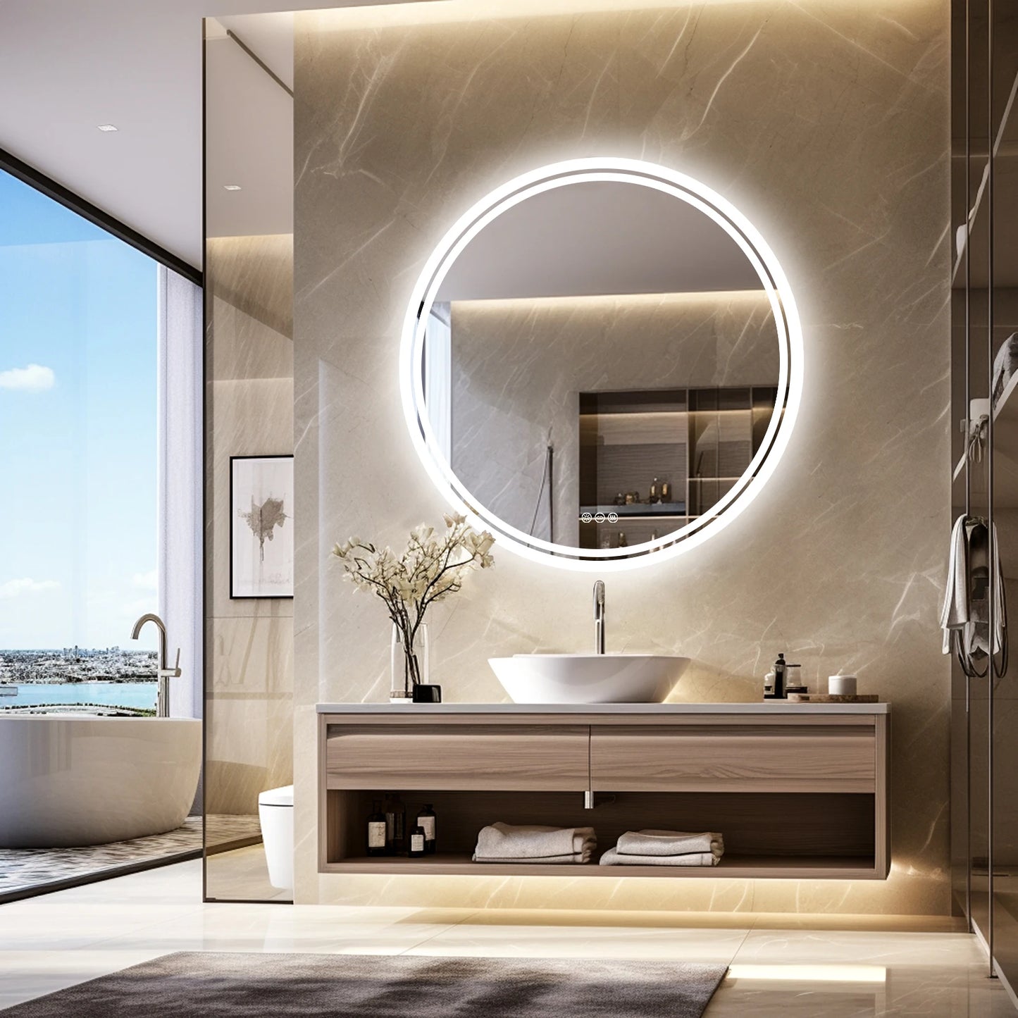 Modern LED Backlit Round Mirror - KozyTrends