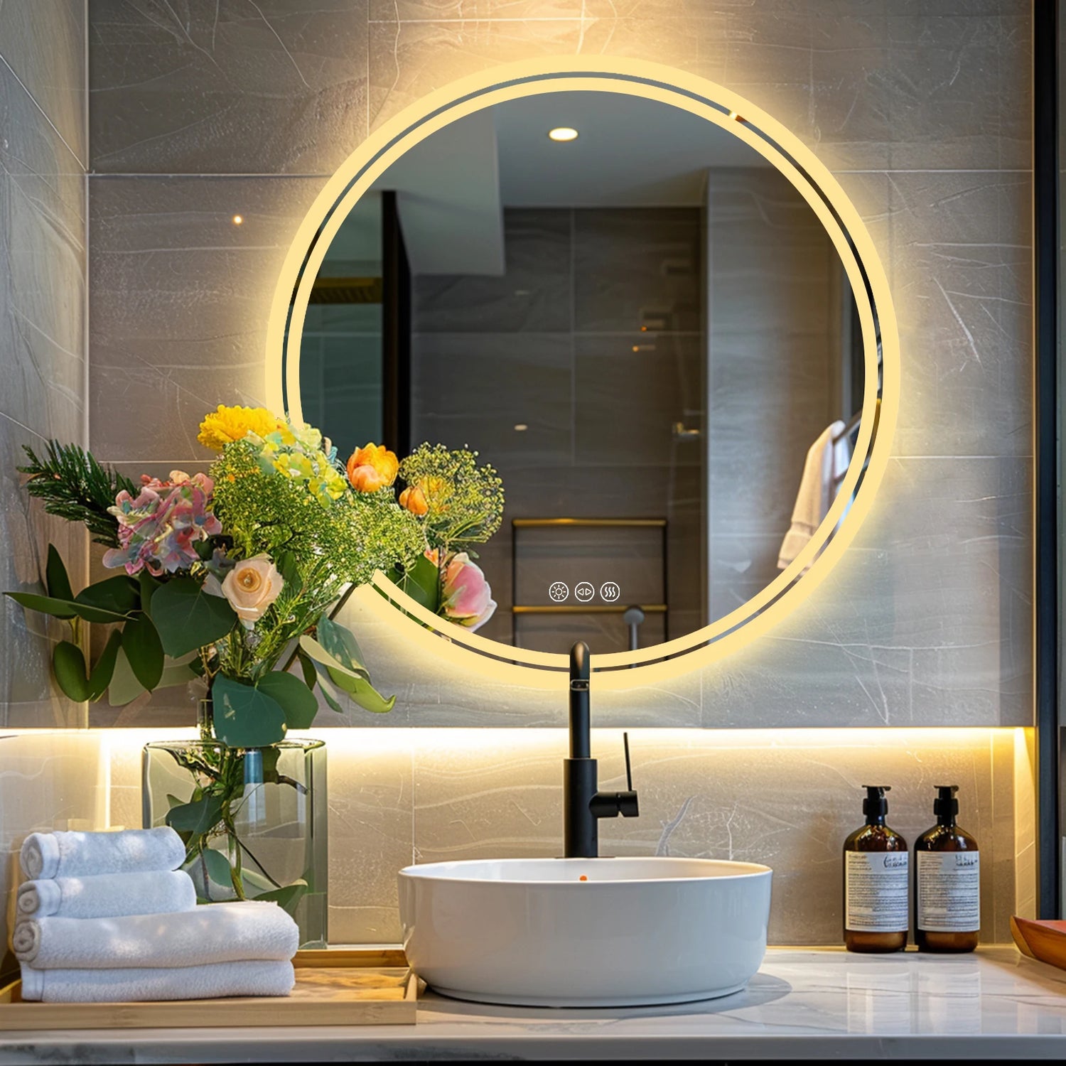 Modern LED Backlit Round Mirror - KozyTrends